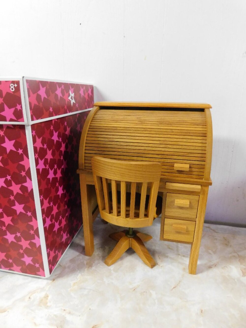 American Girl Kits School Desk Solid Wood Roll Top with Swivel Chair & Drawers